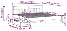 Σκελετός Κρεβ. Χωρίς Στρώμα Καφέ Κεριού 200x200 εκ Μασίφ Πεύκο - Καφέ