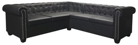 vidaXL Γωνιακός Καναπές Chesterfield 5 Θέσεων Μαύρος από Συνθετικό Δέρμα