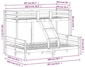 Κουκέτα 90x200/140x200 εκ. Καφέ Κεριού από Μασίφ Ξύλο Πεύκου - Καφέ