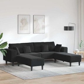 vidaXL Βελούδινος καναπές με μαξιλάρι 3 pcs Μαύρο 208 εκ. Βελούδο