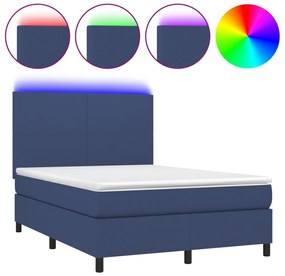 vidaXL Κρεβάτι Boxspring με Στρώμα &amp; LED Μπλε 140x200 εκ. Υφασμάτινο