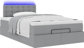 vidaXL Οθωμανικό κρεβάτι με στρώμα &amp; LEDs Ανοιχτό γκρι Ύφασμα