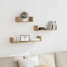 vidaXL Ραφιέρες Τοίχου 3 τεμ. Αρτισιανή Δρυς Επεξεργ. Ξύλο