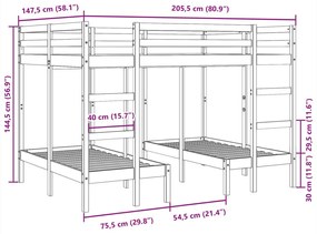 Σκελετός Τριπλής Κουκέτας Καφέ 140x200/70x140 εκ. Μασίφ Πεύκο - Καφέ