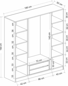 Τετραφυλλη Ντουλαπα Ανθρακι/Μαυρο KALEO 52x315x210