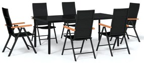 vidaXL Σετ Τραπεζαρίας Κήπου 7 Τεμαχίων Μαύρο