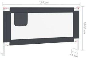 Μπάρα Κρεβατιού Προστατευτική Σκούρο Γκρι 150x25 εκ. Υφασμάτινη - Γκρι