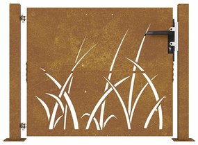 vidaXL Πόρτα Κήπου με Σχέδιο Χόρτου από Ατσάλι Corten 100x100 εκ.