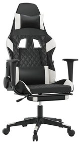 vidaXL Καρέκλα Gaming Μασάζ Υποπόδιο Μαύρο/Λευκό από Συνθετικό Δέρμα