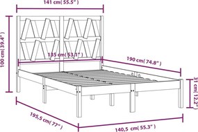 vidaXL Πλαίσιο Κρεβατιού 135 x 190 εκ. Μασίφ Ξύλο Πεύκου Double