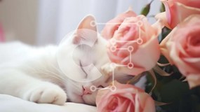 Intra Συλλεκτικό Ξύλινο Παζλ Plywood 4mm - Λευκή γάτα κοιμισμένη με ροζ τριαντάφυλλα Σε Ξύλινο Κουτί - Διαστάσεις: 10x10 cm – 25 κομμάτια