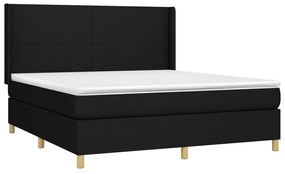 Κρεβάτι Boxspring με Στρώμα &amp; LED Μαύρο 180x200 εκ. Υφασμάτινο - Μαύρο