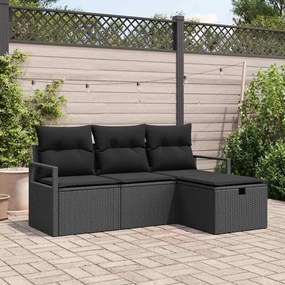 vidaXL Σετ Καναπέ Κήπου με μαξιλάρι 4 pcs Μαύρο Πολυ ράταν