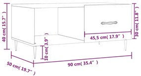 Τραπεζάκι Σαλονιού Γκρι Sonoma 90x50x40 εκ. Επεξεργασμένο Ξύλο - Γκρι