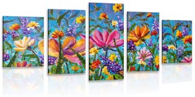 5 μέρη εικόνα χρωματιστά λουλούδια στο λιβάδι