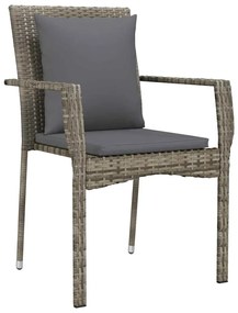 vidaXL Σέτ φαγητού για κήπο με μαξιλάρι 7 pcs Γκρι Πολυ ράταν