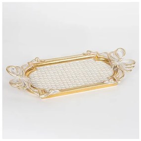 Δίσκος Πολυρεσίν Χρυσό-Λευκό 40x4x21.5cm 752-16079 Estheti-752-16079-Λευκό-Χρυσό 752-16079