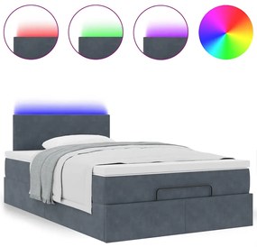 Οθωμανικό κρεβάτι με στρώμα &amp; LEDs Σκούρο γκρι 120x200cm Velvet - Γκρι