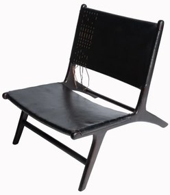 Supergreens Καρέκλα Lounge Δερμάτινη Teak Μαύρη 81x65x72 εκ.