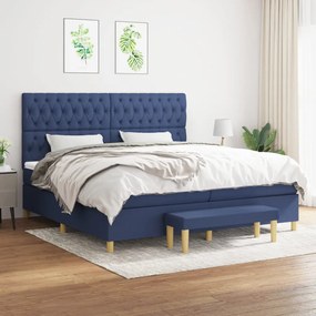 vidaXL Κρεβάτι Boxspring με Στρώμα Μπλε 200x200 εκ. Υφασμάτινο