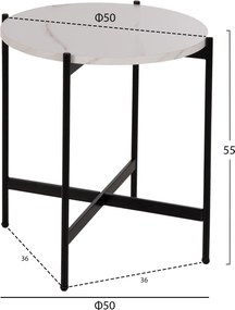 ΒΟΗΘΗΤΙΚΟ ΤΡΑΠΕΖΙ HM9589.05 MDF ΛΕΥΚΟ ΜΑΡΜΑΡΟ-ΜΑΥΡΗ ΜΕΤΑΛΛΙΚΗ ΒΑΣΗ Φ50x55Υεκ.