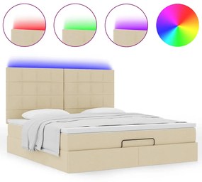 vidaXL Οθωμανικό κρεβάτι με στρώμα & LEDs Cream 180x200cm ύφασμα