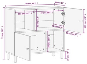 Βοηθητικό Ντουλάπι Μαύρο 80 x 33 x 75 εκ. από Μασίφ Ξύλο Μάνγκο - Μαύρο