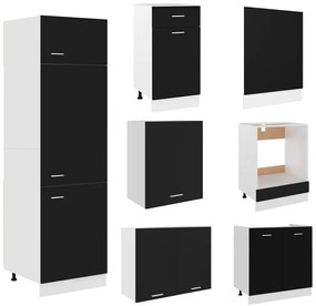 vidaXL Σετ Ντουλάπια Κουζίνας 7 Τεμαχίων Μαύρο Επεξεργασμένο Ξύλο