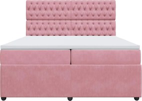 vidaXL Κρεβάτι Boxspring με Στρώμα Ροζ 200x200 εκ. Βελούδινο