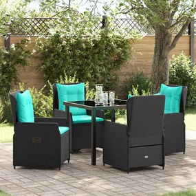 vidaXL Σέτ φαγητού για κήπο με μαξιλάρι 5 pcs Μαύρο Πολυ ράταν