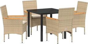 vidaXL Σέτ φαγητού για κήπο 5 pcs Μπεζ συνθετικό ρατάν