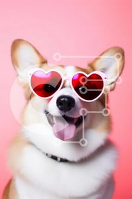 Σετ των 2 Intra Συλλεκτικό Ξύλινο Παζλ Plywood  4mm - Σκύλος Corgi με γυαλιά ηλίου σε σχήμα καρδιάς Σε Ξύλινο Κουτί - Διαστάσεις: 10x10 cm – 25 κομμάτια