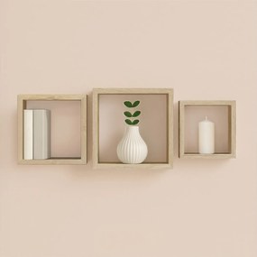 ΡΑΦΙΈΡΕΣ/ΡΆΦΙΑ ΤΟΊΧΟΥ SET OF 3 NESTED CUBES MDF 23/26,5/30CM LIGHT OAK H