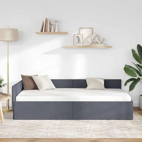 vidaXL Κρεβάτι Γωνίας Σκούρο Γκρι 90 x 190 cm Βελούδο