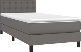 vidaXL Κρεβάτι Boxspring με Στρώμα &amp; LED Γκρι 90x190 εκ. Συνθ. Δέρμα