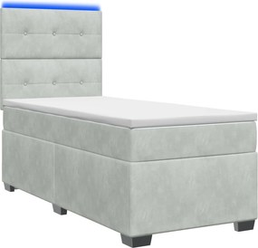 vidaXL Κρεβάτι Box Spring με Στρώμα και LED Ανοιχτό γκρι 90 x 190 cm