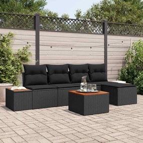 vidaXL Σετ Καναπέ Κήπου με μαξιλάρι 6 pcs Μαύρο Πολυρατάν