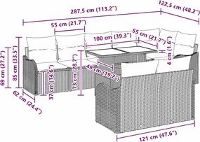 vidaXL Σετ Καναπέ Κήπου με μαξιλάρι με μαξιλάρι 9 pcs Μπεζ Πολυ Ρατάν