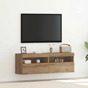 vidaXL Κάθετοι Τοίχοι Τηλεόρασης με LED Φώτα 2 τμχ Καρυδιά 60x30x40 εκ