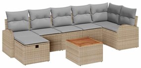 vidaXL Σετ Καναπέ Κήπου με μαξιλάρι 8 pcs Μπεζ Πολυ ράταν