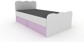 Παιδικό Κρεβάτι Ithaki για στρώμα 90x190 με δύο συρτάρια αποθήκευσης, Χρώμα Λευκό με Λιλά, Μελαμίνη