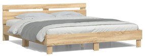 Πλαίσιο Κρεβατιού με Κεφαλάρι/LED Sonoma δρυς 200 x 200 εκ. - Καφέ