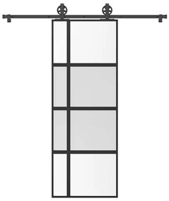 Συρόμενη πόρτα με σετ υλικού 76x205 cm από γυαλί&amp;Αλουμίνιο - Μαύρο