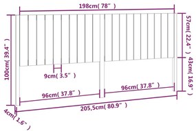 vidaXL Κεφαλάρι Κρεβατιού 205,5x4x100 εκ. από Μασίφ Ξύλο Πεύκου