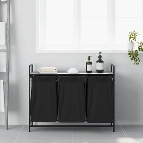 vidaXL Καλάθι Απλύτων με 3 Θέσεις και Ράφι, Γκρι Sonoma