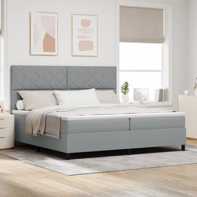 vidaXL κρεβάτι με ελατήρια και στρώμα με LED φωτάκι, ανοιχτό γκρι, 200 x 200 εκ, υφασμάτινο