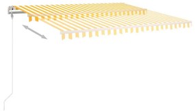 vidaXL Τέντα Συρόμενη Χειροκίνητη με Στύλους Κίτρινο / Λευκό 4 x 3 μ.