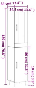 Ντουλάπι Γυαλ. Λευκό 34,5 x 34 x 180 εκ. από Επεξεργασμένο Ξύλο - Λευκό