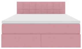 vidaXL Κρεβάτι με αποθηκευτικό χώρο και LED Ροζ 140 x 200 cm Βελούδο