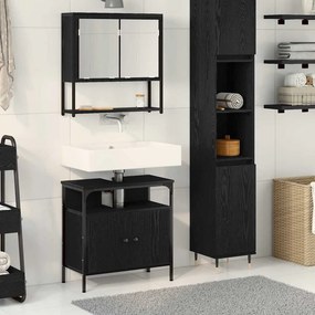 vidaXL Σετ Επίπλων Μπάνιου με ράφι 2 pcs Μαύρο Επεξεργασμένο ξύλο